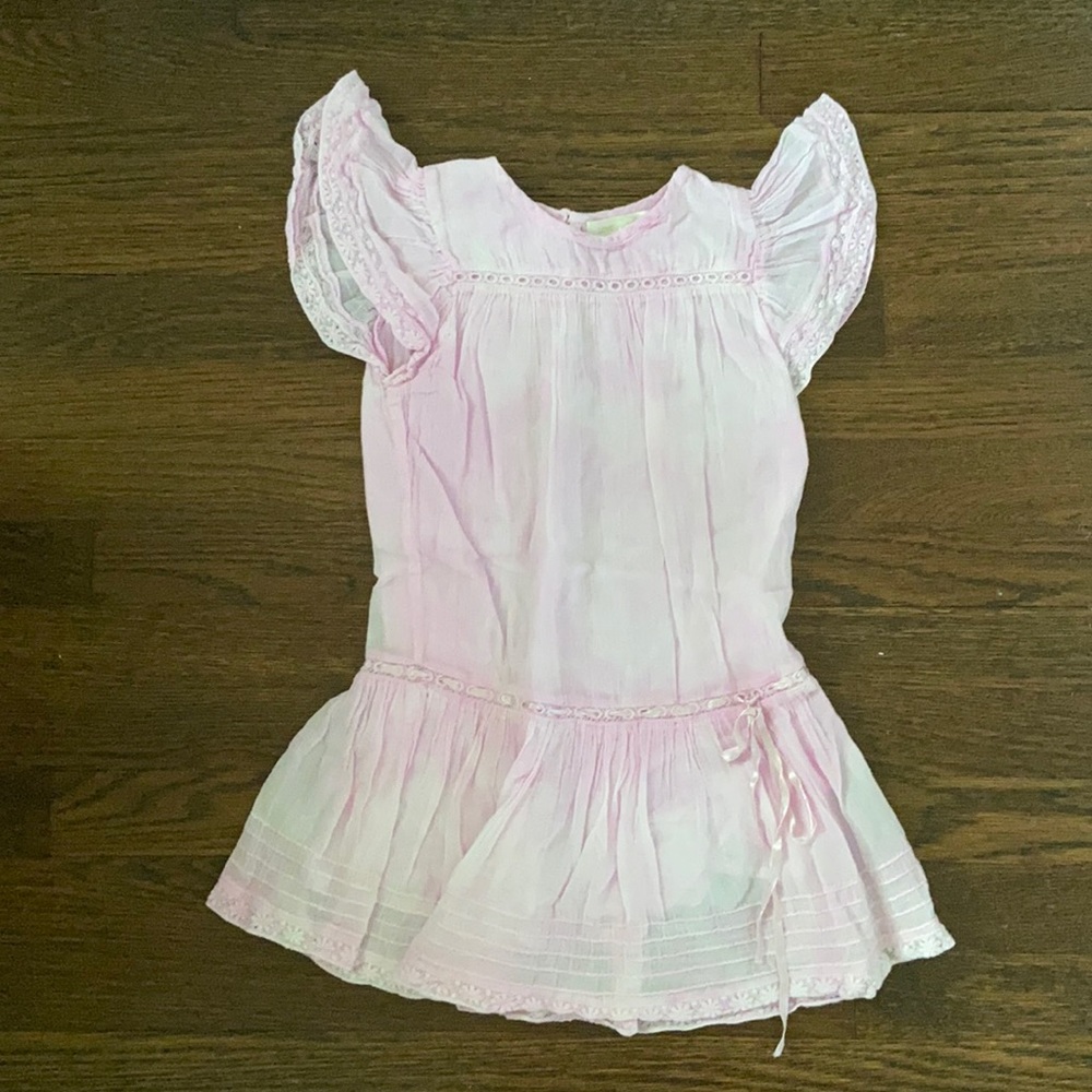 Loveshackfancy girls pink tie dye dress with lace size 4-5